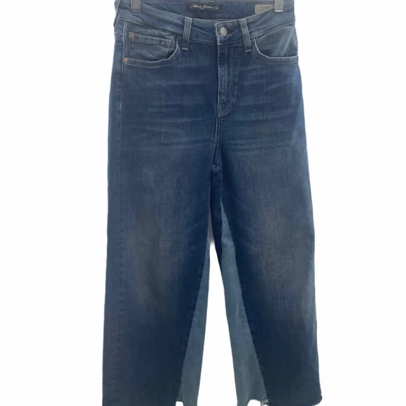 Mavi Elliot High Rise Two Tone Denim Wide Crop Jeans Size 25 - Picture 2 of 14